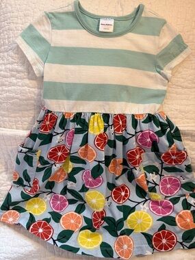 Hanna Andersson Teal & White Striped Dress with Citrus Skirt
